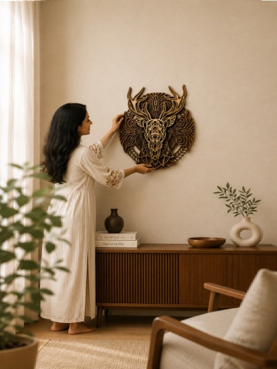 3D Wooden Deer Head Mandala Wall Art Laser Cut Decorative Home Décor Panel - Image 3