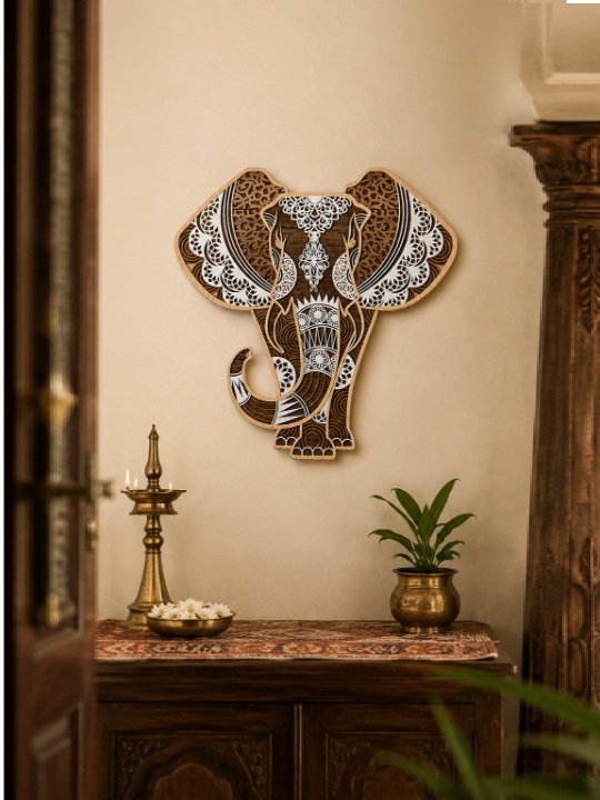 3D Wooden Elephant Mandala Wall Art Laser Cut Decorative Panel for Home Décor
