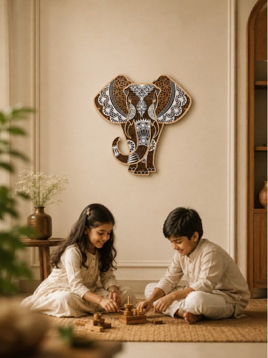 3D Wooden Elephant Mandala Wall Art Laser Cut Decorative Panel for Home Décor - Image 3