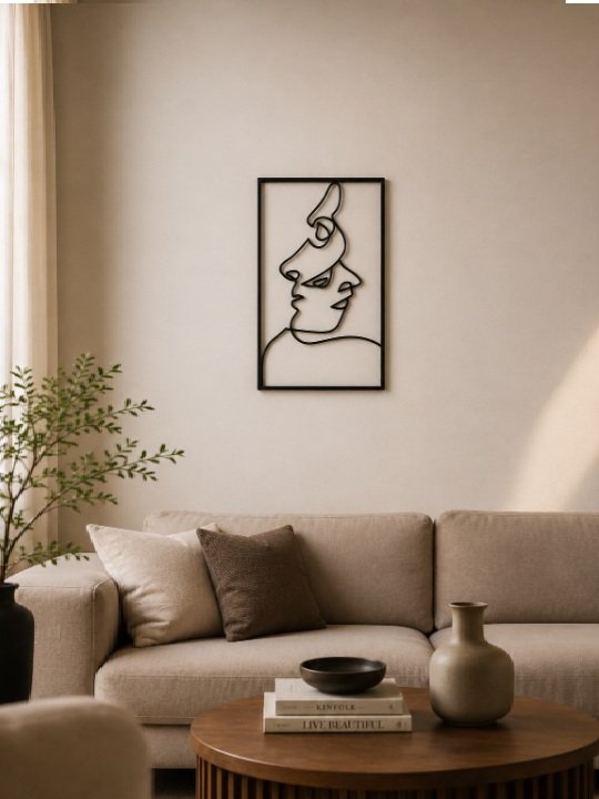 Minimalist Line Art Face Wall Decor Modern Abstract Wooden Metal Frame Wall Art Panel