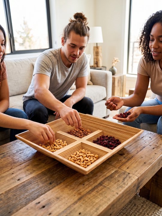 Premium Wooden Dry Fruit Serving Tray | 4 Compartments Decorative Snack Organizer Platter
