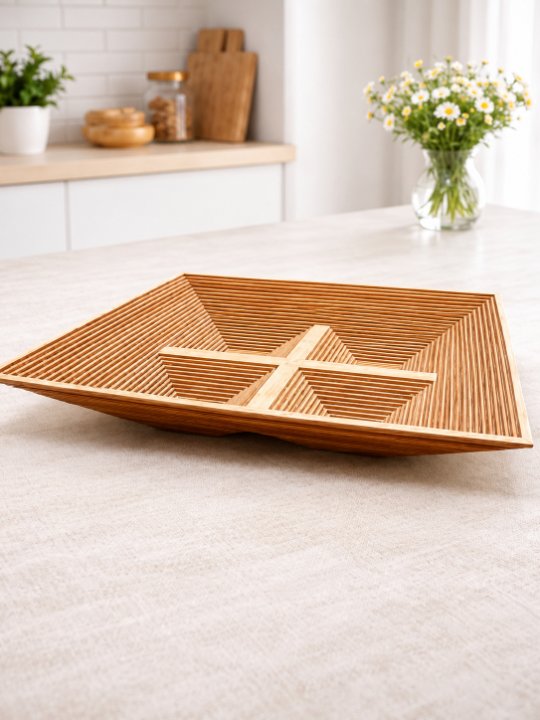 Premium Wooden Dry Fruit Serving Tray | 4 Compartments Decorative Snack Organizer Platter - Image 4
