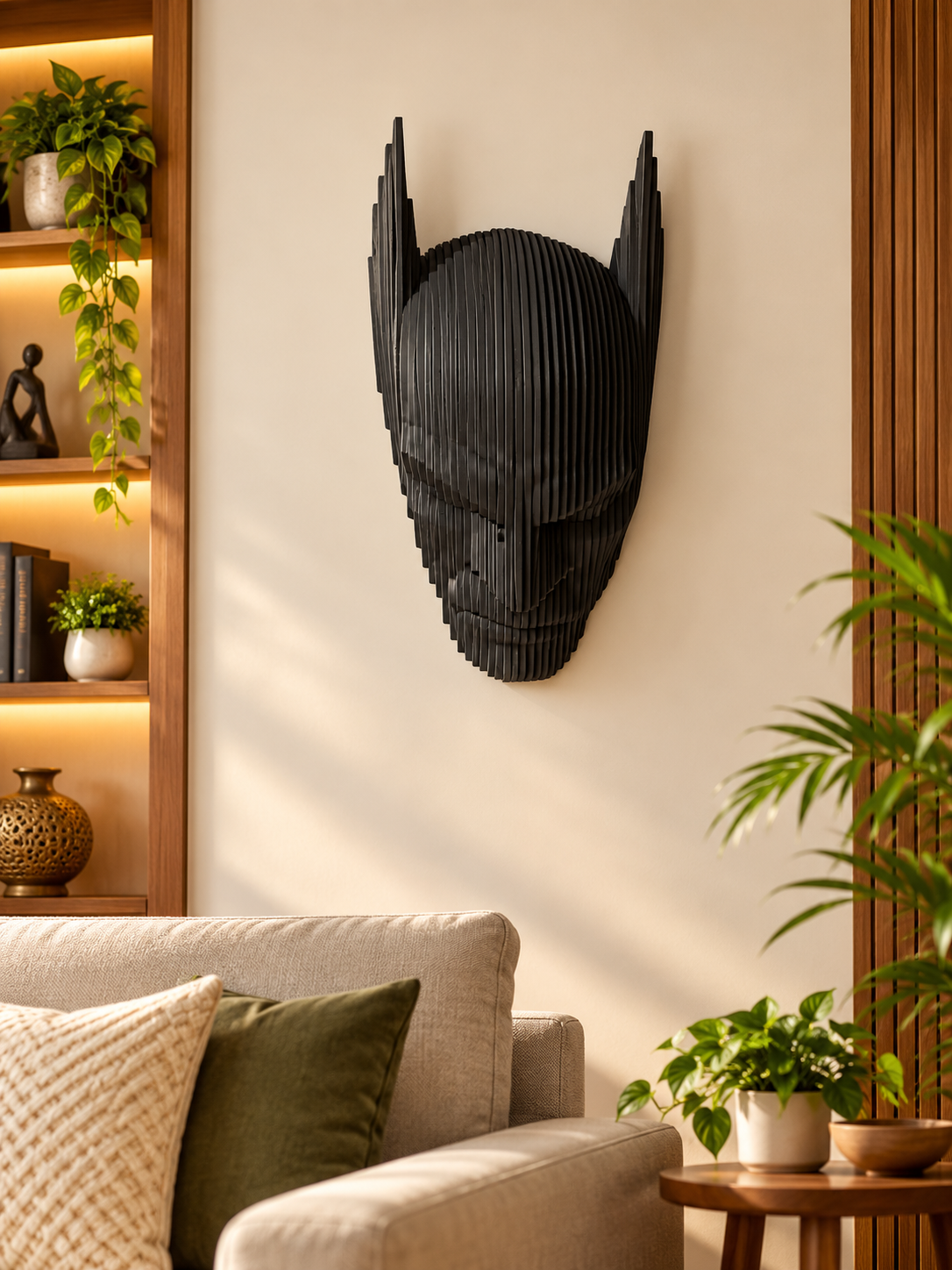 3D Wooden Batman Wall Art Superhero Mask Decorative Wall Mount for Modern Home Décor