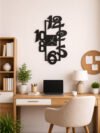 Abstract Geometric Deconstructed Wall Clock | Matte Black Vertical Numeric Collage Contemporary Art Decor Timepiece