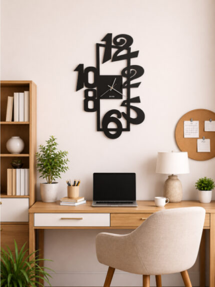 Abstract Geometric Deconstructed Wall Clock | Matte Black Vertical Numeric Collage Contemporary Art Decor Timepiece