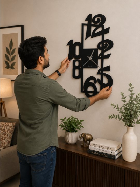 Abstract Geometric Deconstructed Wall Clock | Matte Black Vertical Numeric Collage Contemporary Art Decor Timepiece - Image 3