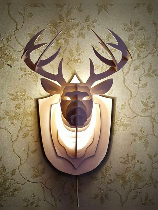 3D Wooden Deer Head Wall Lamp LED Light Decorative Wall Art for Home Décor