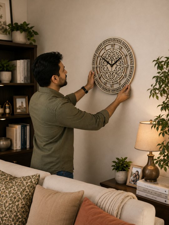 Vintage Filigree Roman Numeral Wooden Wall Clock | Luxury Laser-Cut Antique Floral Lace Open-Face Statement Timepiece - Image 3