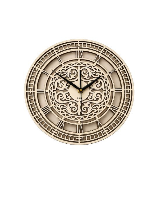 SHIU_Round Wall Clock with Floral Swirl Cut4