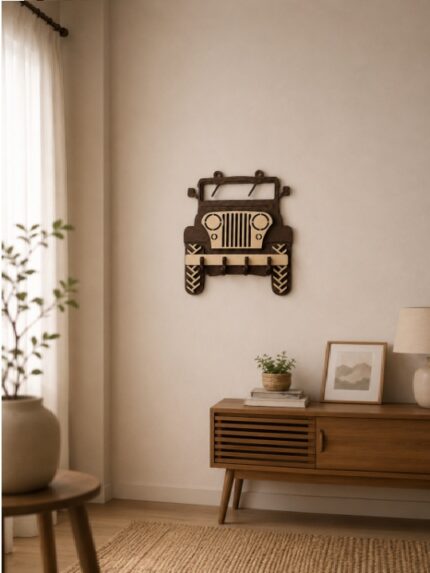 Wooden Jeep Key Holder Wall Mount Laser Cut Decorative Key Organizer for Home Décor