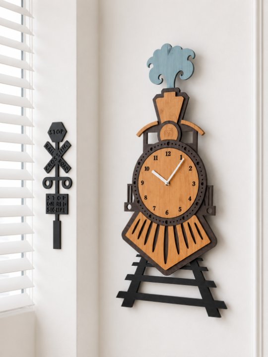Whimsical Locomotive Wooden Wall Clock | Playful Train Silhouette Nursery Decor & Classroom Timepiece - Image 3