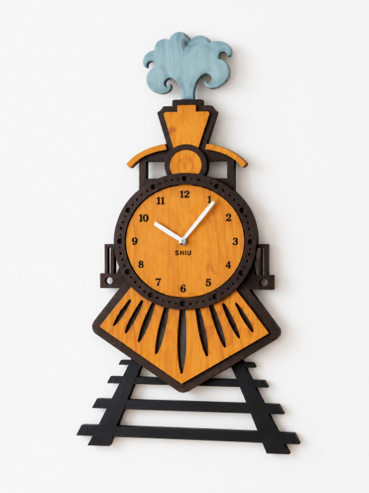 SHIU_Whimsical Wooden Train Wall Clock for Kids Room2