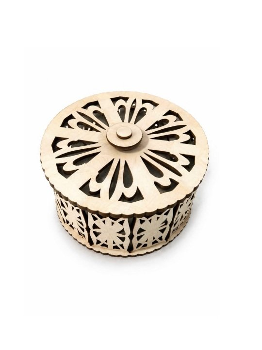 Round Jewelry Organizer Gift Hamper Dry Fruit Case | Wooden Decorative Storage Box with Lid - Image 4
