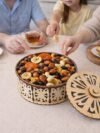 Round Jewelry Organizer Gift Hamper Dry Fruit Case | Wooden Decorative Storage Box with Lid