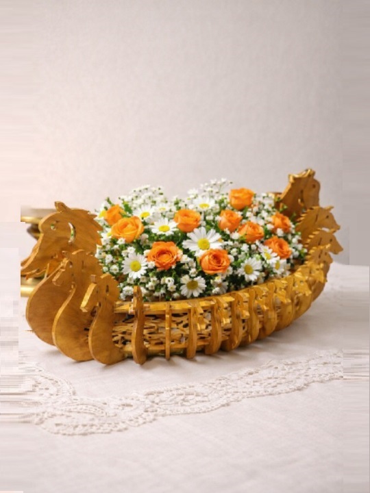 Handcrafted Wooden Peacock Basket | Laser Cut Decorative Fruit & Storage Basket | Artistic Tabletop Décor - Image 4