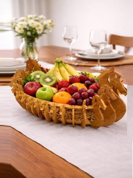 Handcrafted Wooden Peacock Basket | Laser Cut Decorative Fruit & Storage Basket | Artistic Tabletop Décor