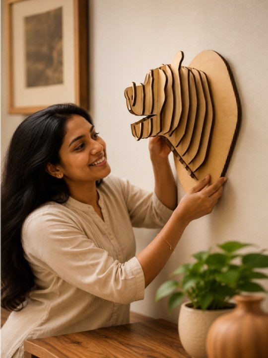 3D Wooden Bear Head Wall Art Handcrafted Laser Cut Decorative Animal Wall Mount for Home - Image 3