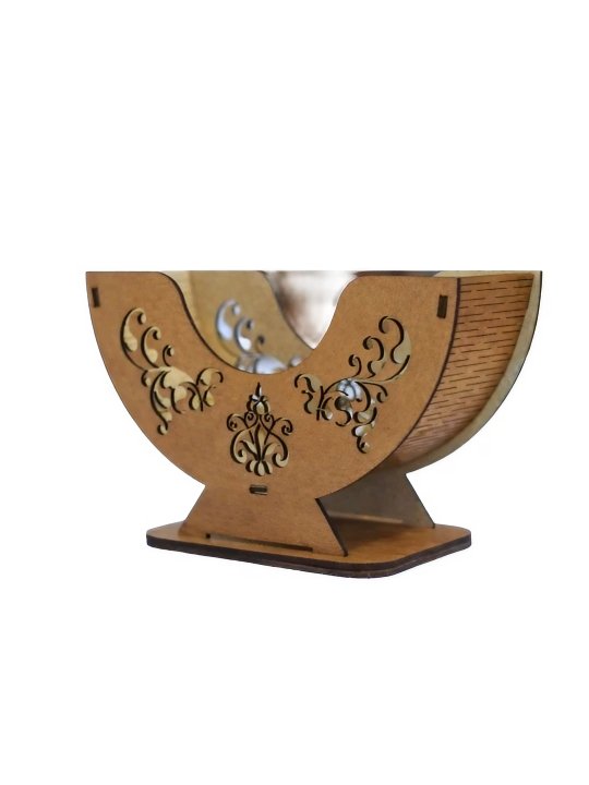 Wooden Decorative Bowl Handcrafted Floral Design Holder Tabletop Decor & Storage Accent 1