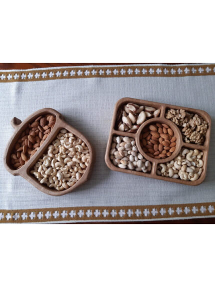 Wooden Dry Fruit Serving Tray Set | Handcrafted Multi-Section Snack Platter | Decorative Tableware Organizer