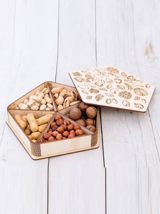 Multipurpose Wooden Dry Fruit Box with Compartments Snack Organizer Storage Serving Gift Tray Case - Image 4