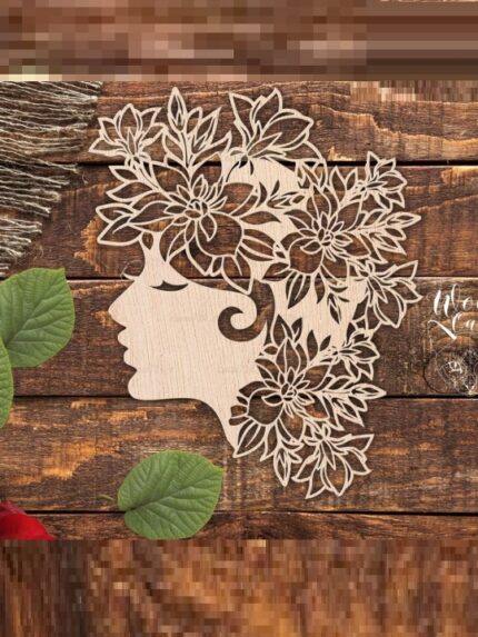 Wooden Lady Face with Floral Design Wall Décor | Artistic Wooden Wall Art
