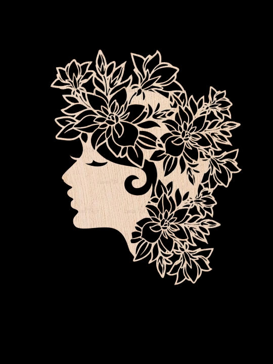 Wooden Lady Face with Floral Design Wall Décor | Artistic Wooden Wall Art - Image 5