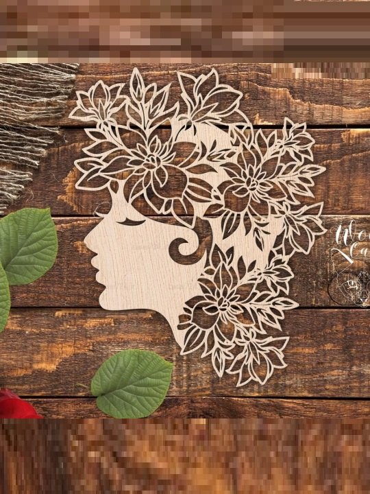 Wooden Lady Face with Floral Design Wall Décor | Artistic Wooden Wall Art - Image 4