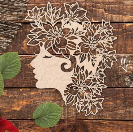 Wooden Lady Face with Floral Design Wall Décor | Artistic Wooden Wall Art