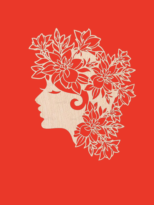 Wooden Lady Face with Floral Design Wall Décor | Artistic Wooden Wall Art - Image 6