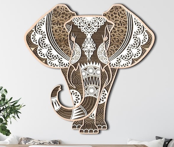 3D Wooden Elephant Wall Décor | Artistic Handcrafted Wall Art