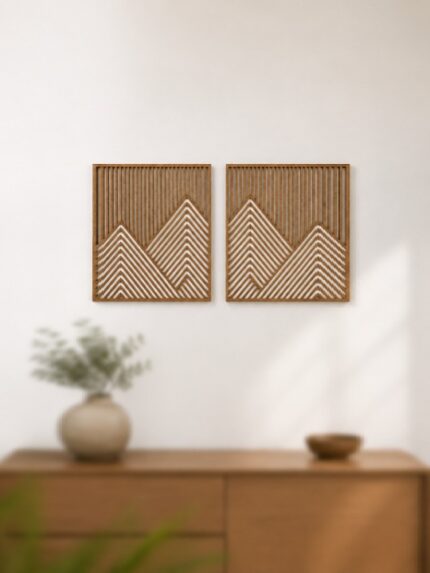 Modern Wooden Geometric Wall Art Set Laser Cut Decorative Panels for Home Interior Décor