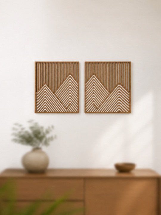 Modern Wooden Geometric Wall Art Set Laser Cut Decorative Panels for Home Interior Décor