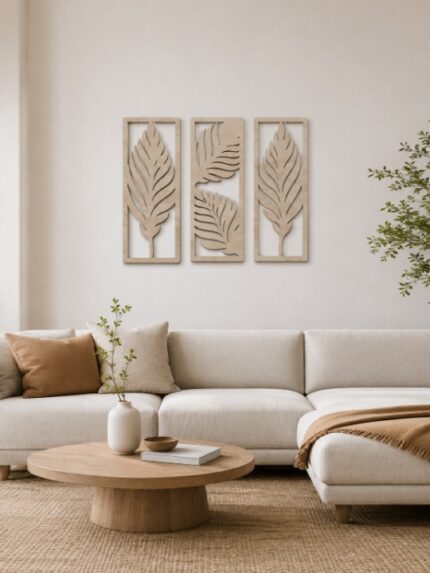 Handcrafted Wooden Leaf Wall Art Set Framed Decorative Panels for Modern Home Décor