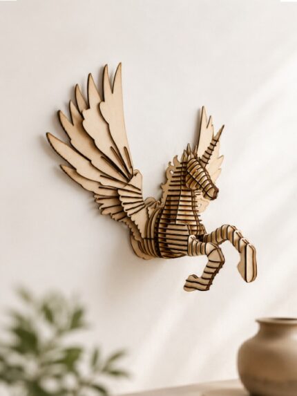 3D Wooden Pegasus Wall Art Laser Cut Decorative Winged Horse Wall Mount for Home Décor