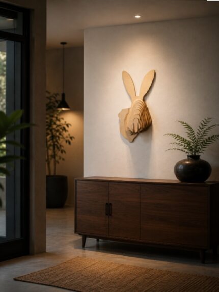 3D Wooden Rabbit Head Wall Art Laser Cut Animal Wall Mount for Home Décor