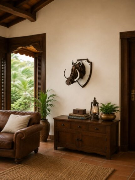 3D Wooden Wild Boar Head Wall Art Decorative Animal Mount for Home Décor