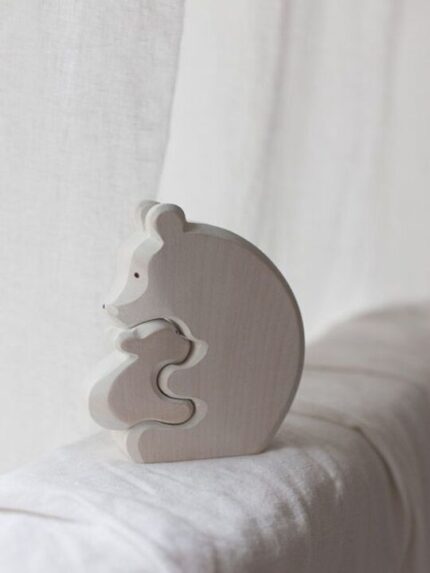 Minimalist Wooden Bear Figurine | Handcrafted Mother & Baby Bear Showpiece | Cute Nursery & Home Décor
