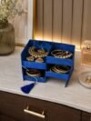 Handmade Royal Blue Marble Multi Tier Folding Jewelry Organizer Box with Tassel Accent