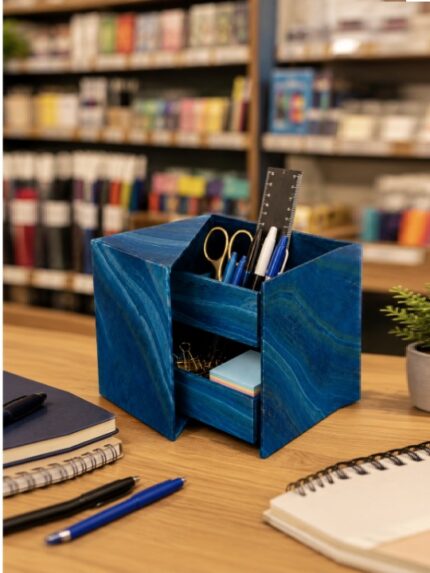Blue Marble Folding Cube Desk Organizer Multi Functional Stationery Holder and Storage Caddy