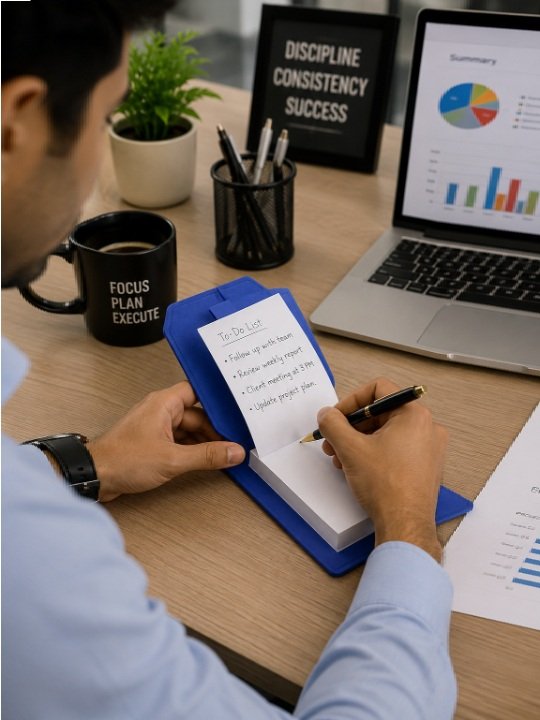 Premium Blue Leatherette Desktop Memo Pad Holder with Tree Print Cover and To-Do Notepad - Image 3