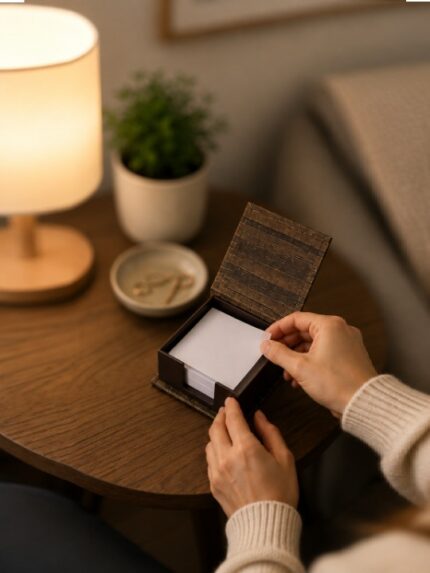 Premium Desktop Memo Pad Holder with Flip Top Cover and Square Note Refill Block