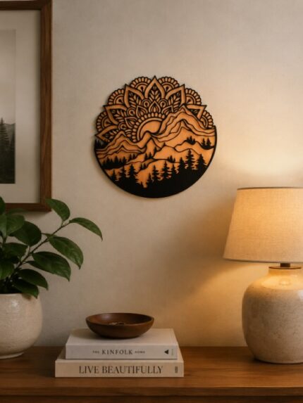 Mandala Mountain Wall Art | Decorative Wooden Mandala Design | Spiritual & Nature-Inspired Home Décor