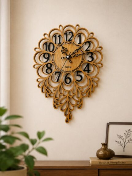 Ornate Victorian Filigree Wooden Wall Clock | Luxury Laser-Cut Antique Lace Tear-Drop Designer Statement Timepiece