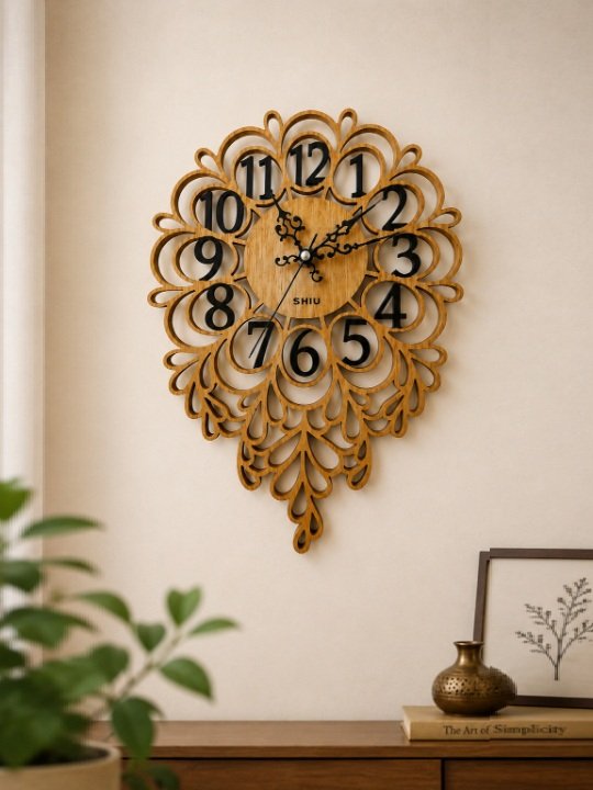 Ornate Victorian Filigree Wooden Wall Clock | Luxury Laser-Cut Antique Lace Tear-Drop Designer Statement Timepiece