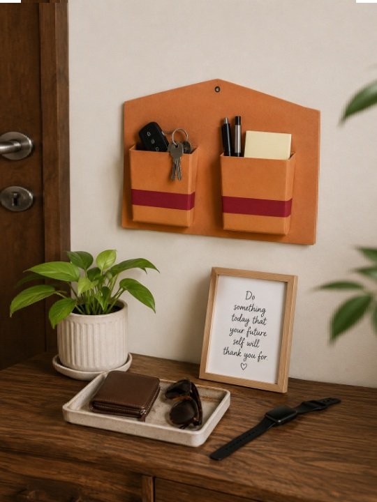 Handmade Wall Hanging Dual Pocket Organizer Eco Friendly Paper Stationery and Mail Holder