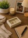 Cream Textured Cardboard Gift Box with Clear Window Top for Jewelry and Pens