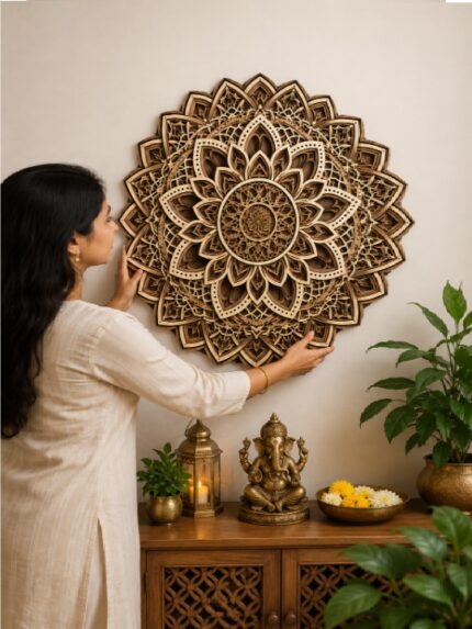 Luxury Layered Wooden Mandala Wall Art | Intricate Floral Geometric Design | Premium Handcrafted Home Décor