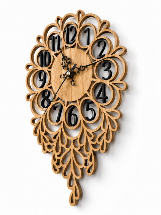 Ornate Victorian Filigree Wooden Wall Clock | Luxury Laser-Cut Antique Lace Tear-Drop Designer Statement Timepiece - Image 4