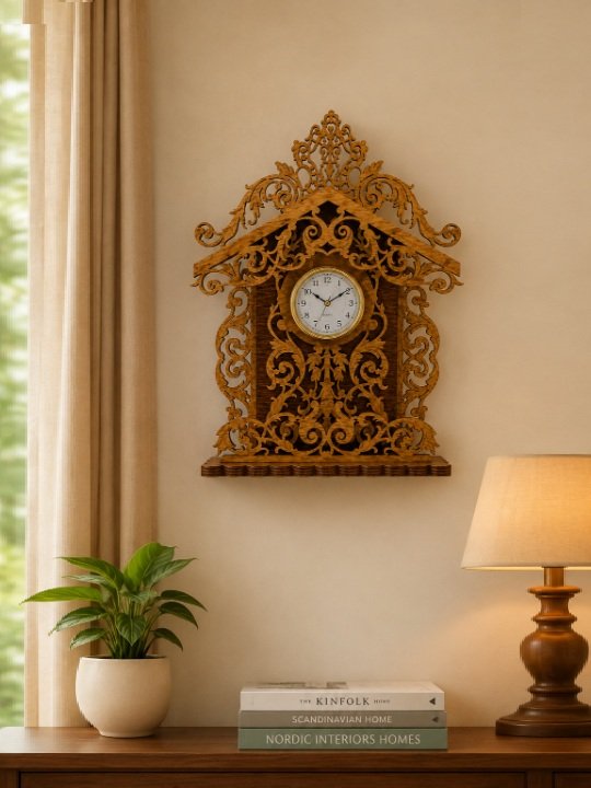 Vintage Ornate Wooden Mantel Clock Imperial Scrollwork Desktop Decorative Timepiece