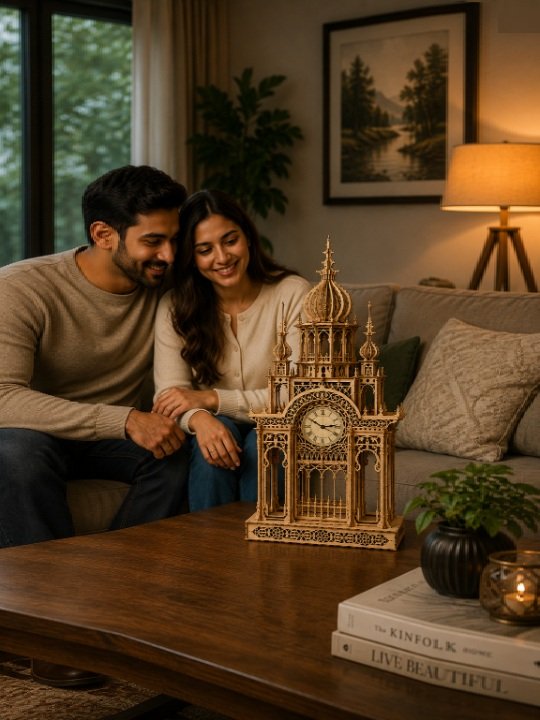 Grand Cathedral Tower Wooden Clock Ornate Gothic Fretwork Desktop Decorative Timepiece - Image 5